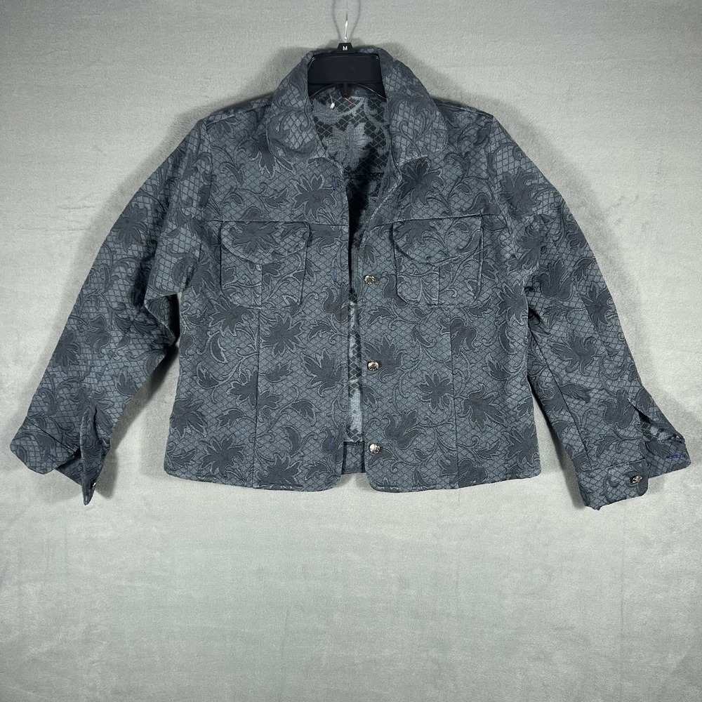 Women's Charcoal Gray Floral Jacquard Button Front Long Sleeve Jacket Size‎ M